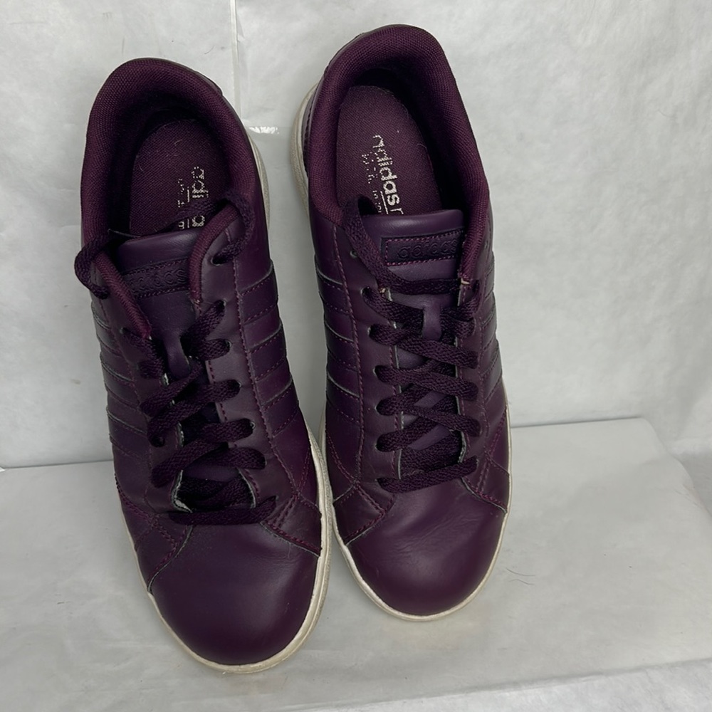 Adidas Baseline Leather Sneaker Running Training Purple White Women 8.5